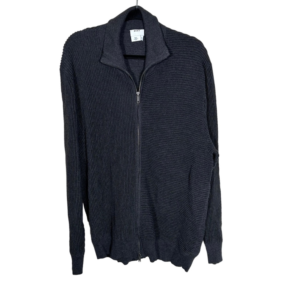 DKNY Dark Gray Zip Down Knit Sweater Cardigan